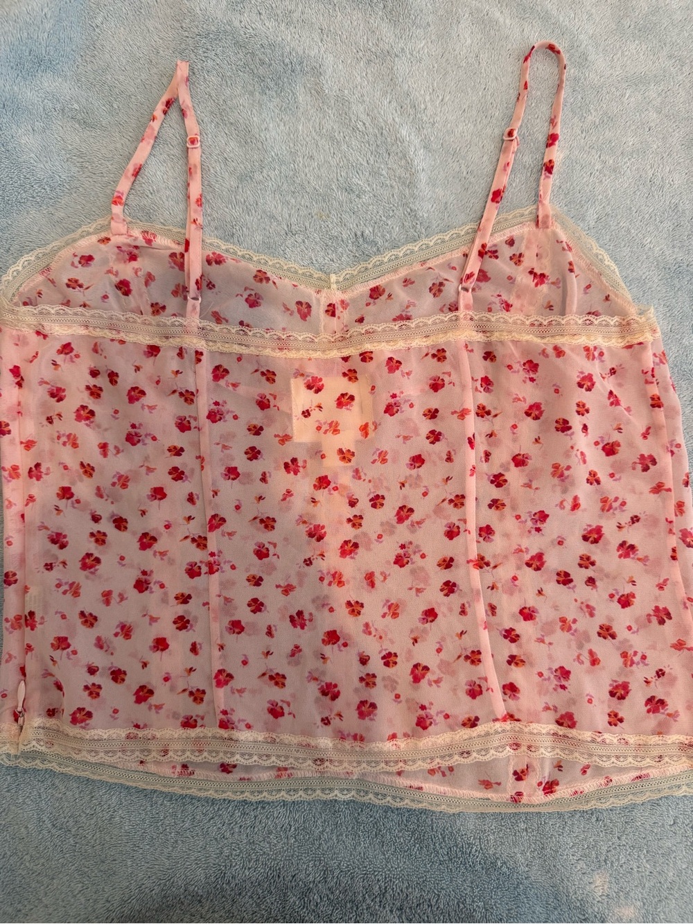 Pink Floral Sheer Lace-Trim Camisole